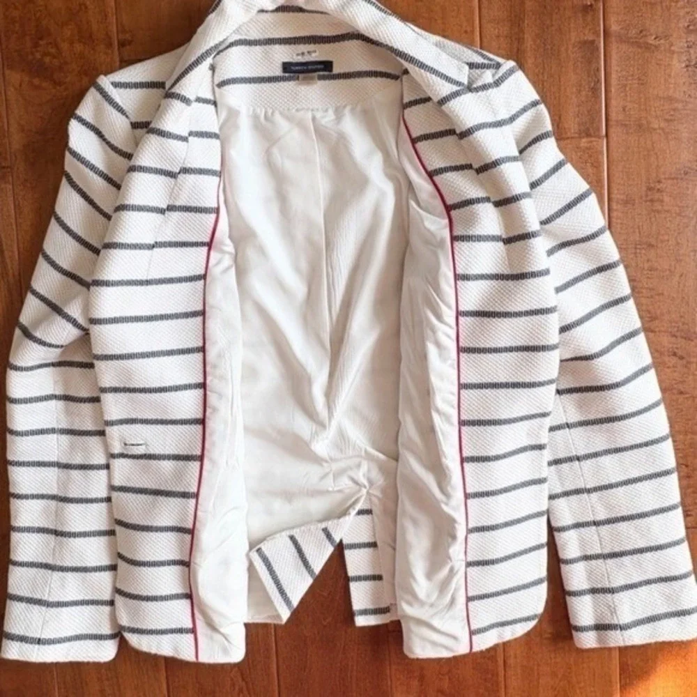 VTG Tommy Hilfiger Womens Navy Striped Blazer‎ Size 10 Elbow Patches